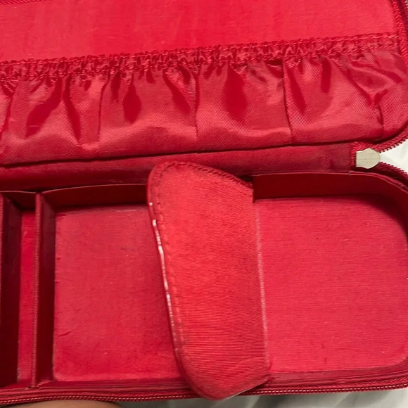 Vintage Liz Claiborne Signature Red Faux Croc Print Jewelry Travel Bag - Picture 4 of 10